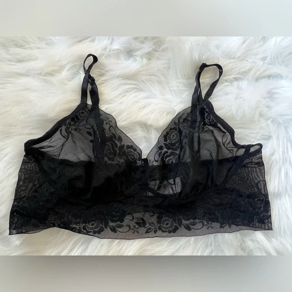 Sheer Black Floral Lace Bralette